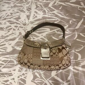 Coach Gold, Brown and Beige Signature Patchwork Shoulder Bag